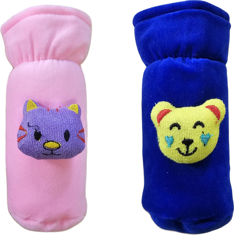 VINMOT Soft Plush Velvet Baby Feeding Bottle Cover Fits up to 250 Ml Pack of 2(Blue, Pink)