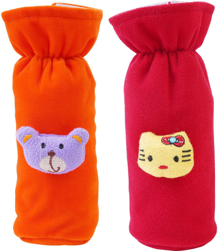Lala Maneet Plush Baby Feeding Bottle Cover with Animated Cartoon Design (125-250 ML,Medium)(Red, Orange)