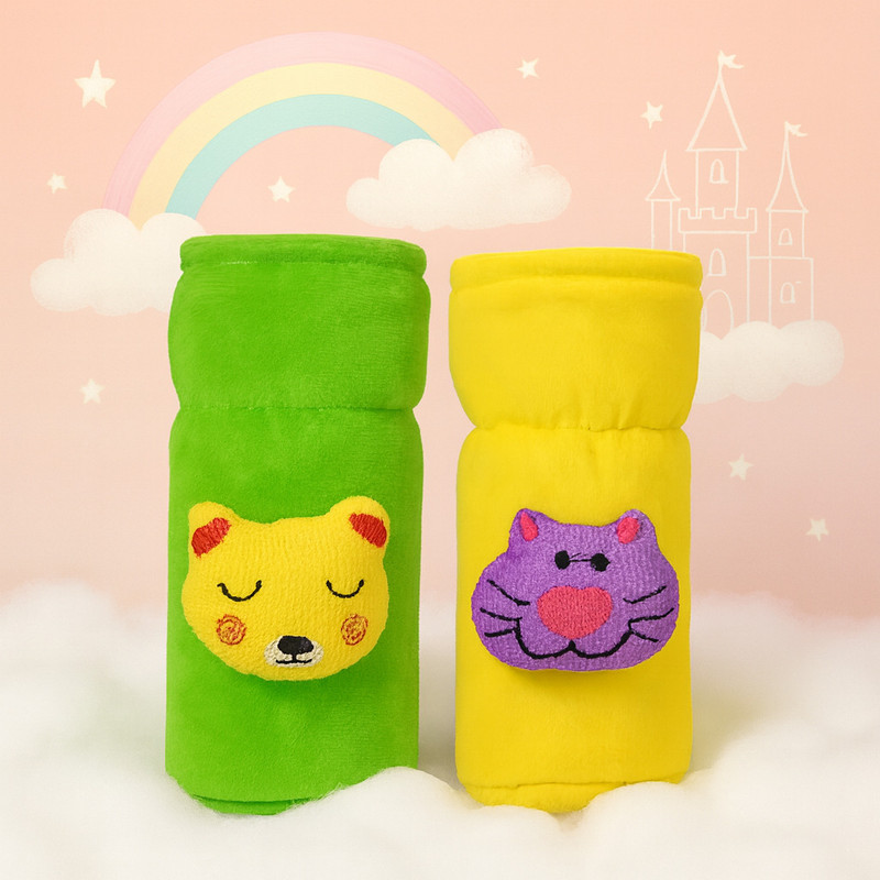 MW PRINTS Soft Plush Baby Feeding Bottle Cover (60-125 ml) with Cartoon Strap, Easy Grip(Green, Yellow)