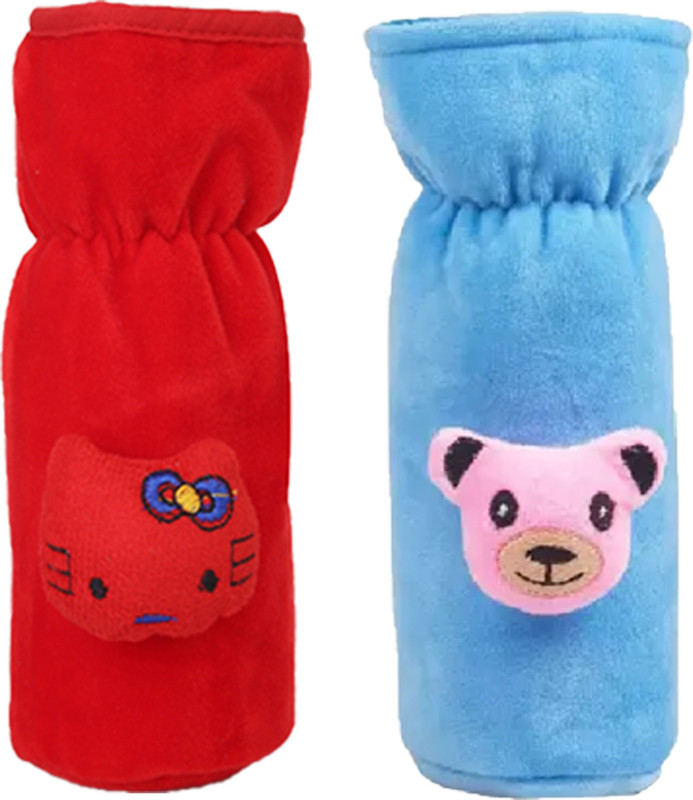 CUTTIE Plush Baby Feeding Bottle Cover Easy to Hold Strap, 250ml(Red, Sky Blue)