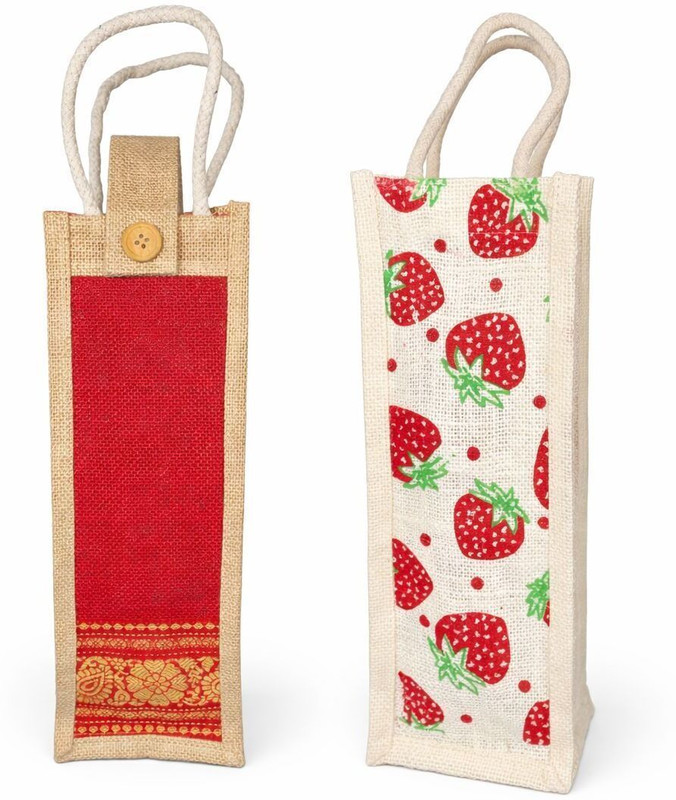Dewan carft Reusable Natural Jute Bottle Bag With Rope Handle(Multicolor)