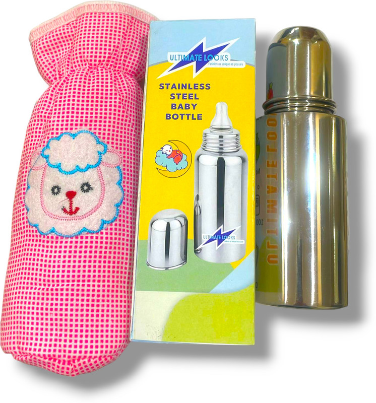 ULTILOOKS Premium Stainless Steel Feeding Bottle with Bottle Cover(Pink, Silver)