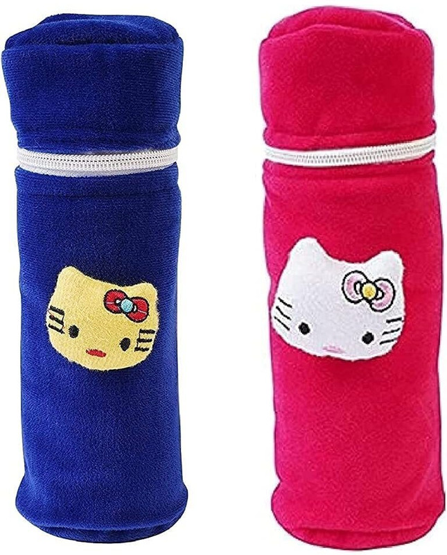 Sarvatapana Baby Milk Feeding Bottle Cover with Zipper Soft Plush Stretchable, 120-250 ML(Dark Pink & Royal Blue)