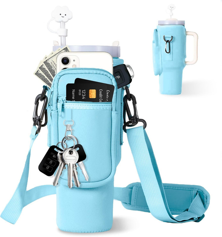 DRYZOO Water Bottle Carrier Bag for 40/30 oz Tumbler with Phone Pocket Water(SKY BLUE)