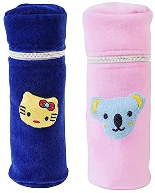 Sarvatapana Baby Milk Feeding Bottle Cover with Zipper Soft Plush Stretchable, 120-250 ML(Royal Blue & Baby Pink)
