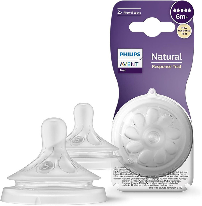 Philips Avent Natural Response Teat SCY965/02 | 6m+ age | Flow 5 | BPA free | Pack of 2 Fast Flow Nipple(Pack of 2 Nipples)