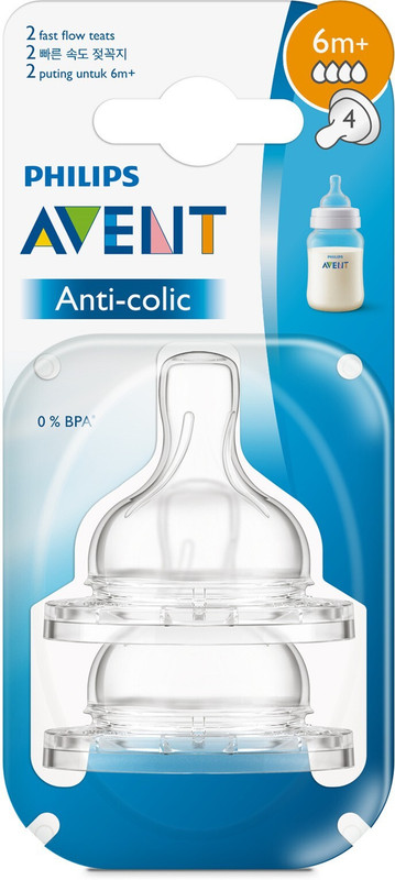 Philips Avent SCF634/27� ANTI COLIC TEAT FAST FLOW 4M+ Fast Flow Nipple(Pack of 2 Nipples)