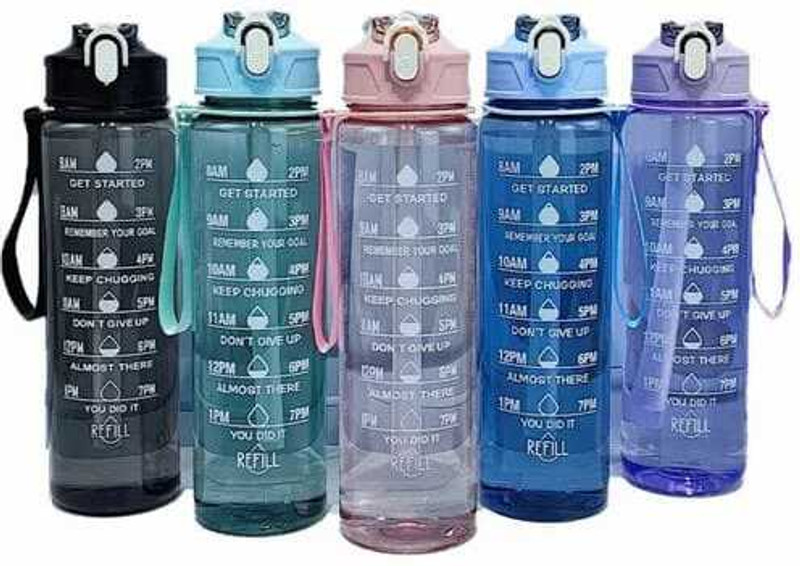 bade WP- Pack of Bottle Set Of 3 Silicone Motivational Water Bottle With Water Level Measurement for Gym Bottle Opener