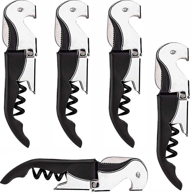 Onbicle Wine Opener 5pc Stainless Steel Wine Cork Screw, Sommelier Knife for Kitchen, Bar or Restaurant Black Bottle Opener(Pack of 5)