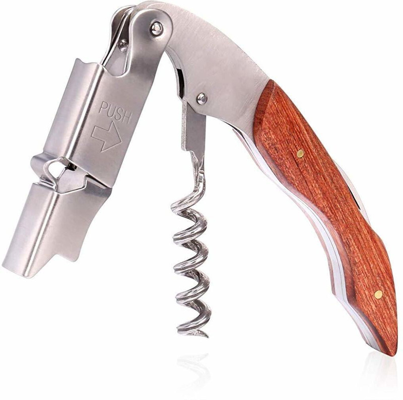 SUPVOX FKF12-0XIC8Y8 Corkscrew Wine Bottle Opener Stainless Steel Wood Handle Foil Cutter Bottle Opener(Pack of 1)