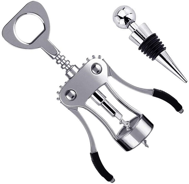 TCKW Multifunctional Wing Corkscrew Wine Bottle Opener Set with with Vacuum wine Stopper Bottle Opener(Pack of 1)