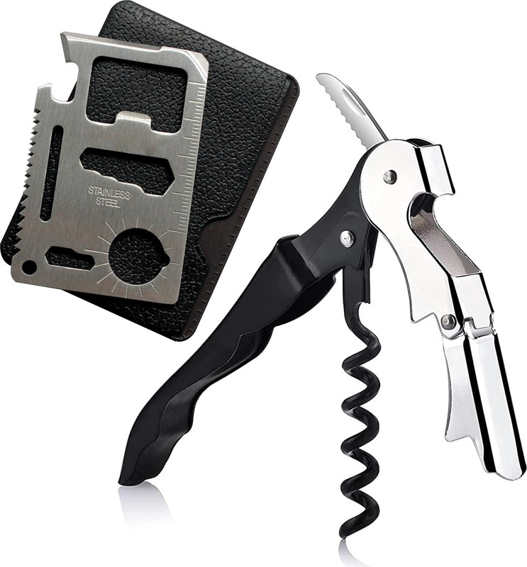 DSTECHBAR Wine Opener with Credit Card 11in1 Pocket Tool Stainless Steel Wine Cork (Combo) Wine Opener with Credit Card 11in1 Pocket Tool Stainless Steel Wine Cork (Combo) Bottle Opener Set