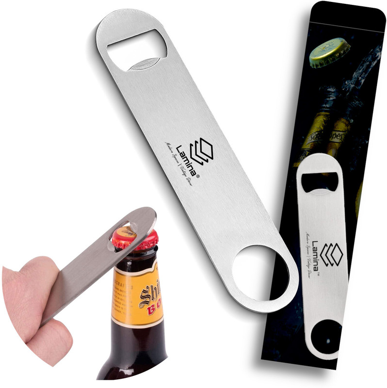 LAMINA Large Size Bottle Opener for Beer, Soda, Pop off Bottle 7x1.6inch Heavy Duty Thick Stainless Steel Bar for Kitchen, Hotels & Restaurants (with Storage Cover) Bottle Opener(Pack of 1)