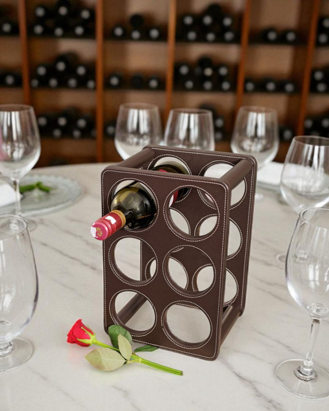 AARVIDECOR Leather Wine Rack(Brown, 8 Bottles)