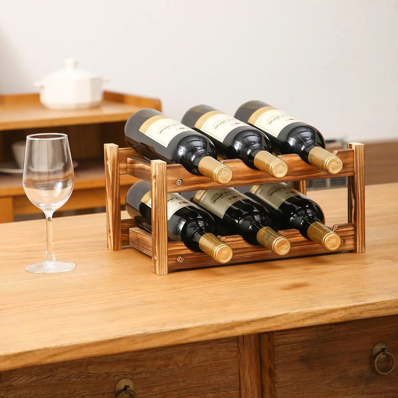 HOKiPO Bamboo Wine Rack(Brown, 6 Bottles)