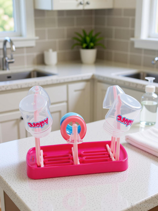 Adore Baby Bottle Drying Rack PP (Polypropylene) Bottle Rack(Pink, 9 Bottles)