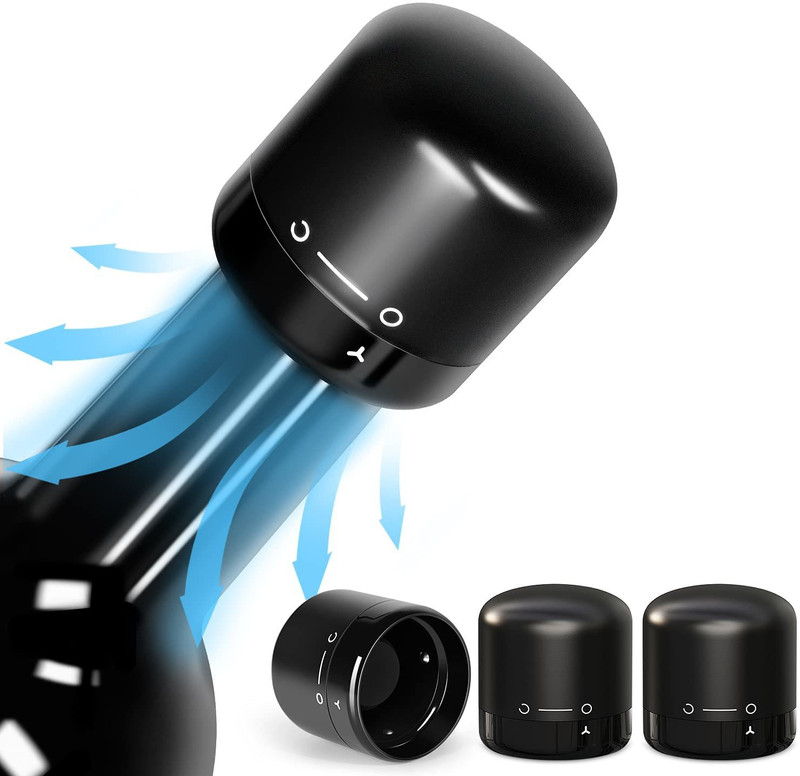 kunjsale Leak-Proof Sparkling Wine Stopper Wine Bottle Stopper Plastic Bottle Stopper(Black)