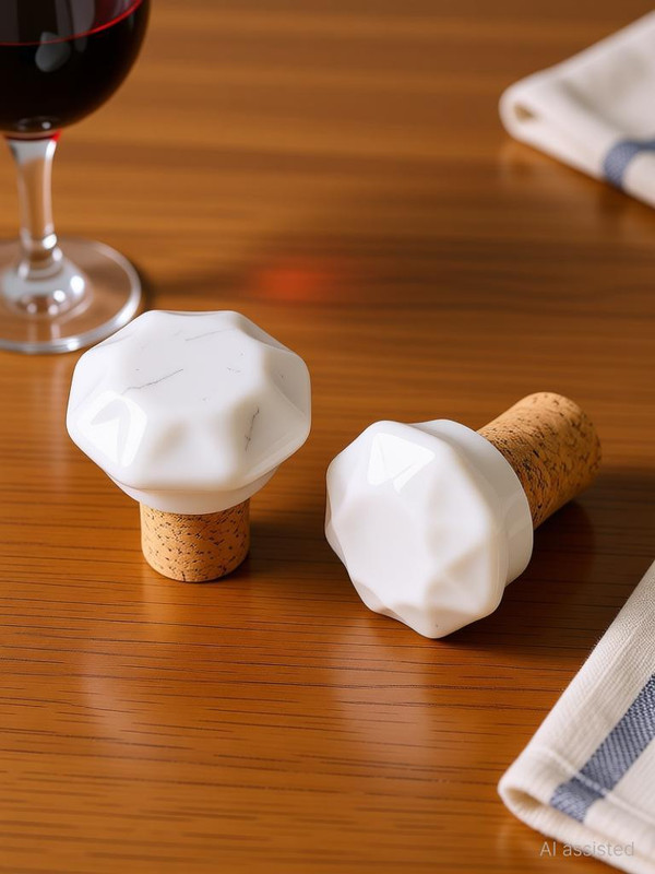 THE INDIAN AURA White Marble Design Ceramic Bottle Stopper(White)