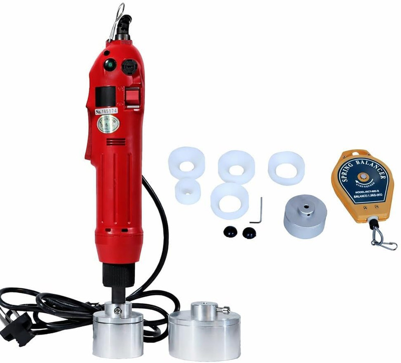 Universal Pack & Code Electric Bottle Capping Machine | Portable Semi-Auto Capper (10–50mm Bottles) Steel Bottle Stopper(Red)
