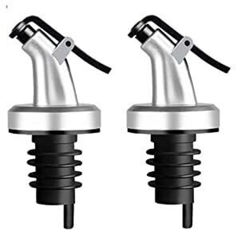 ZIVINI Oil Bottle Cap Dispenser Pourer Leak-Proof Pour Spouts for Kitchen(02 pcs) Plastic, Stainless Steel Bottle Stopper(Black, Silver)