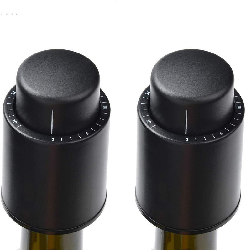 Iktu 2pc Pack Wine Bottle Stopper Vacuum Wine Reusable Preserver Plastic Bottle Stopper(Black)