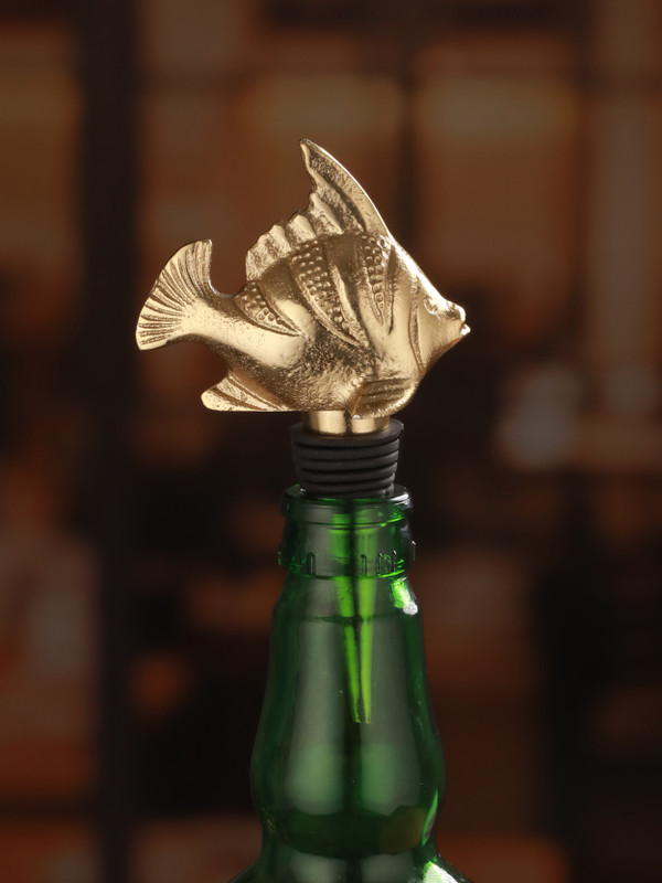 Troveas Unique Gold Fish Design Bottle Stopper Aluminium Bottle Stopper(Gold)