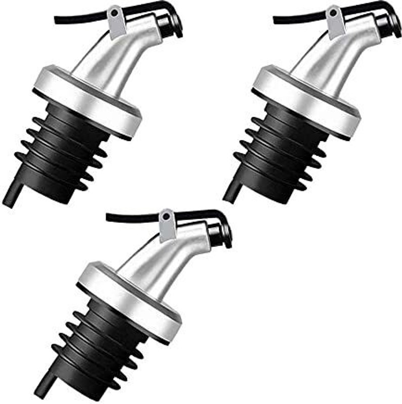 SIOPAWORLD Oil Dispenser Bottle Stopper, Wine Stopper Spirit Bottle Cap (pack of 3 caps) Plastic Bottle Stopper(Silver, Black)