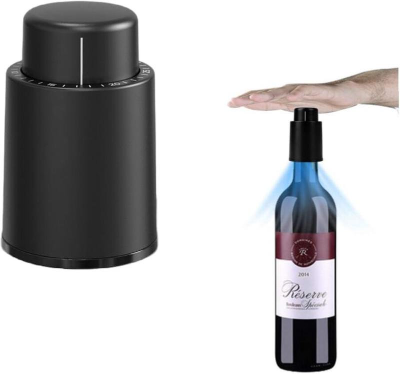 ABC Wine Bottle Stoppers,Reusable Wine Preserver,Wine Corks Keep Fresh Stainless Steel Bottle Stopper(Black)