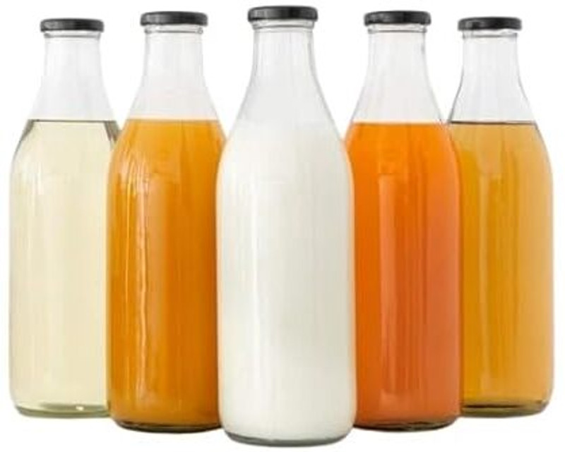 catliyer Water/ Milk Bottle With Lid, Set Of 6, 500 ml Glass Bottle Stopper(Clear)