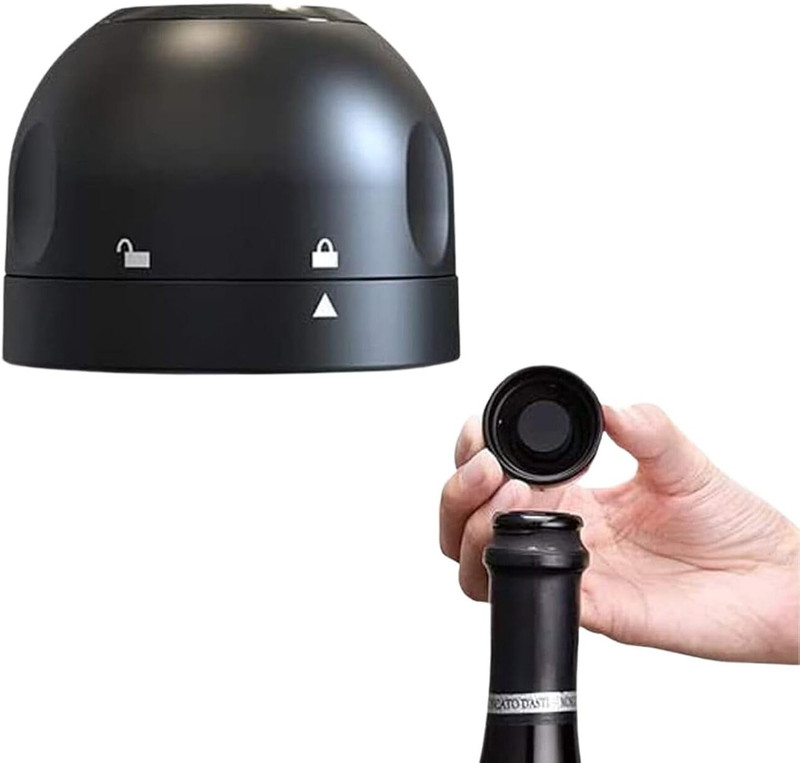 KIPSOME 2pcs Wine and Champagne Bottle Stopper,Leak-Proof Silicone Cap with Turning Lock Plastic Bottle Stopper(Black)