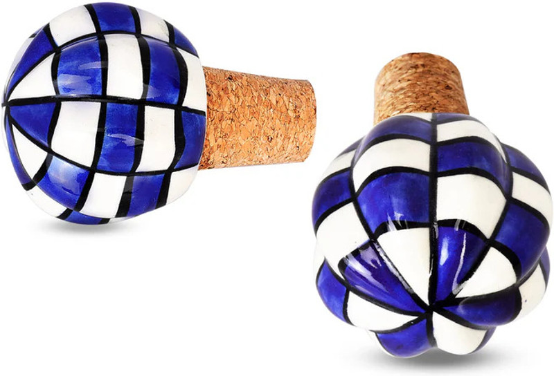 THE INDIAN AURA Ceramic Flower Design Ceramic Bottle Stopper(Blue, Red, Green)