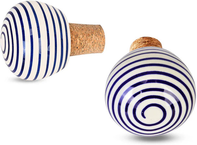 THE INDIAN AURA Artisanal Splendor Ceramic Bottle Stopper(Blue, White)