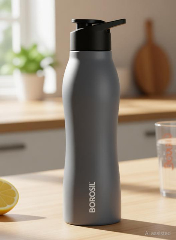 BOROSIL 950ml Grip Go Steel Water Bottle, Single Wall, Leakproof, BPA Free 950 ml Steel Bottle(Pack of 1, Grey)