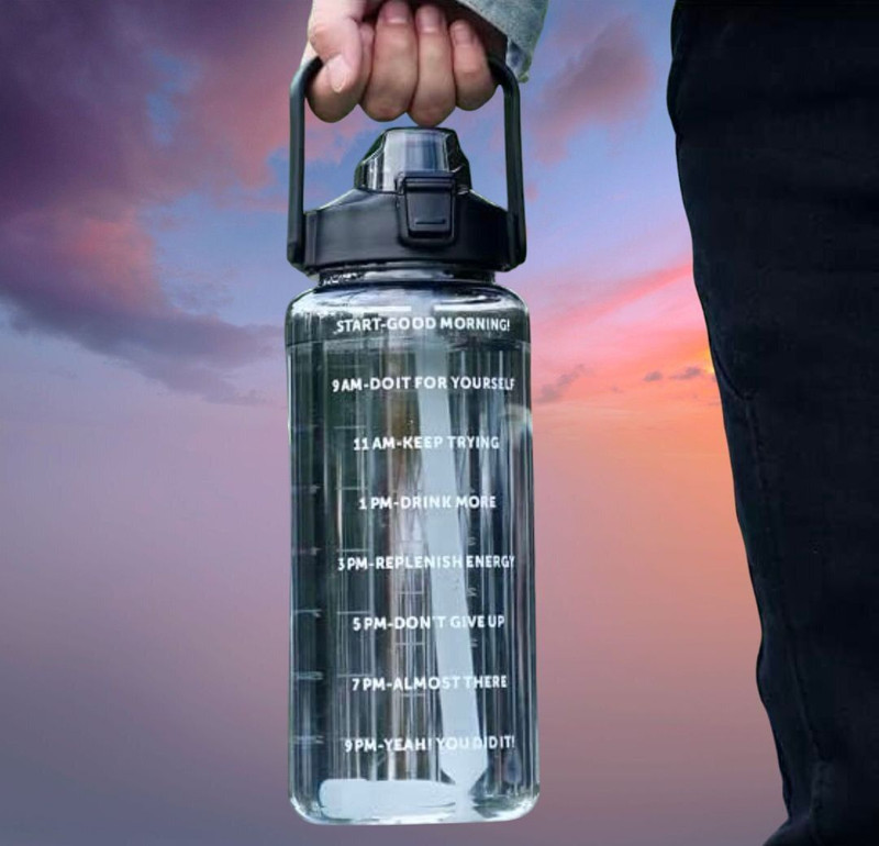 Bhumi HydraGlow 2L Time-Marker Motivational Bottle 2000 ml Plastic Bottle(Pack of 1, Black)