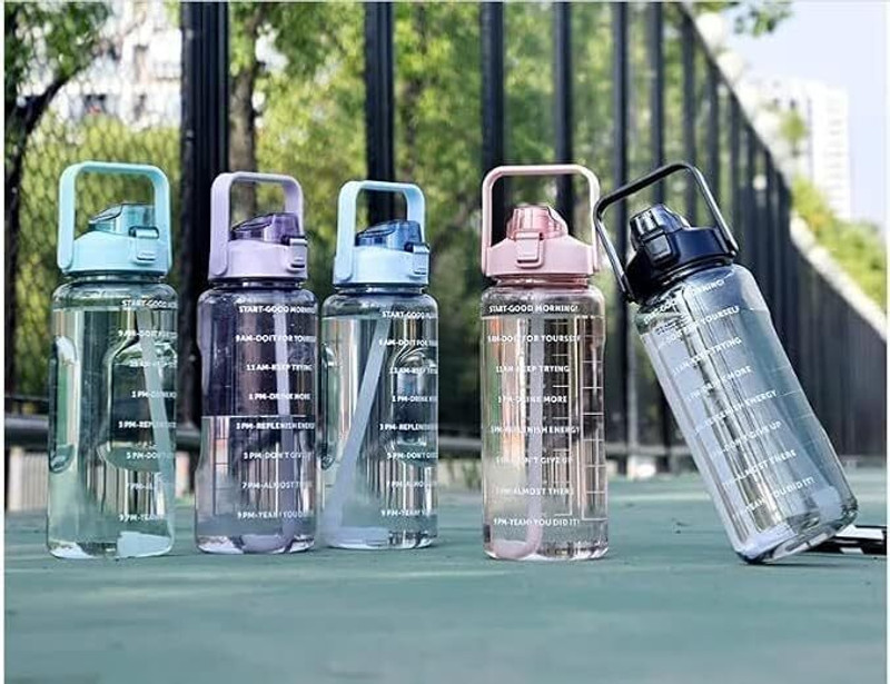 dhriyag 2L Transparent Motivational Water Bottles 2000 ml Plastic Sipper(Pack of 1, Multicolor)