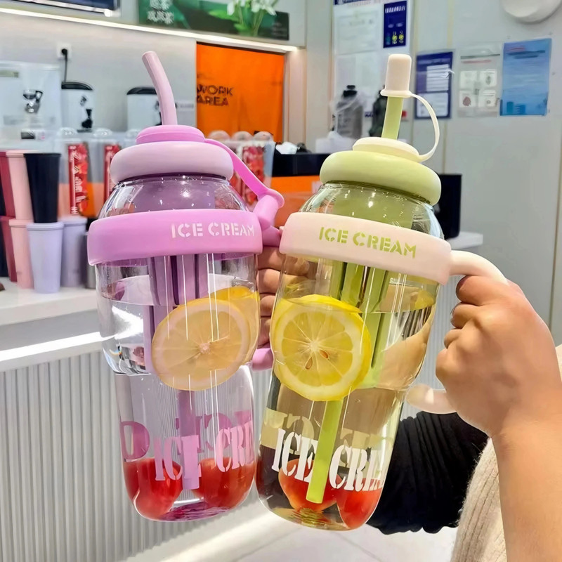 romj Large Capacity Trendy Ice Cream-Themed Sipper with Handle Water Bottle 1400 ml Plastic Sipper(Pack of 2, Multicolor)