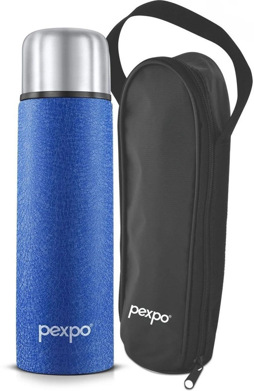 pexpo Thermosteel Vacuum, 18 Hrs Hot and Cold with Zipper Bag Flip-Pro 1000 ml Steel Flask(Pack of 1, Black)