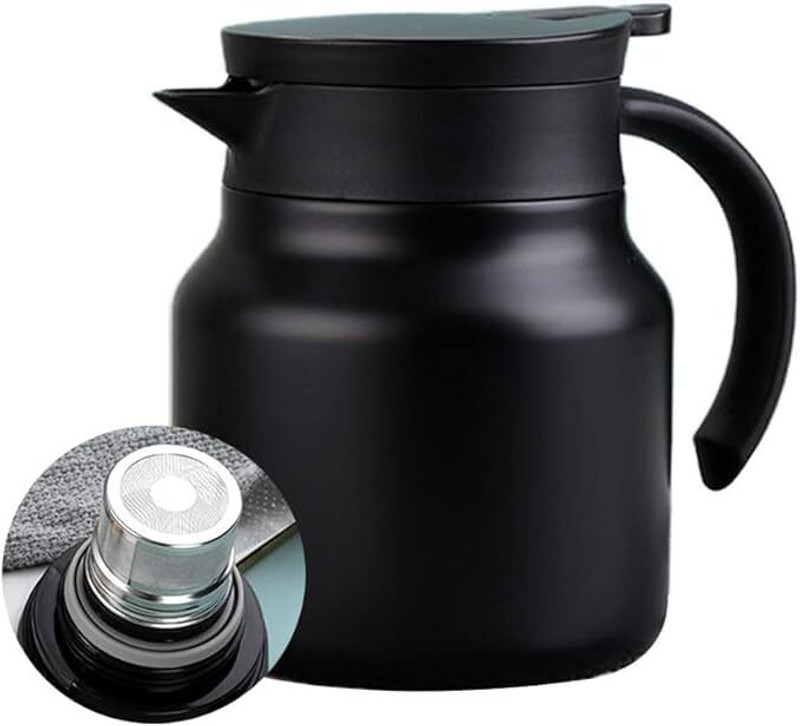 WROPZO Premium Stainless Steel 316 Vacuum Insulated Teapot 800ML Black Tea Urn(800 ml)