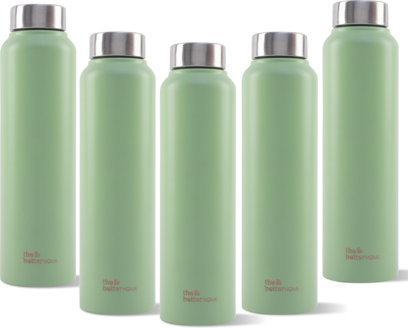 The Better Home Stainless Steel Water Bottle 1 Litre | Steel Bottle for Fridge 1000 ml Steel Bottle(Pack of 5, Green)