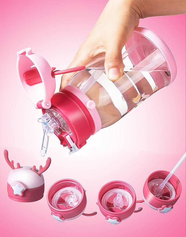 FAAS Deer Horn Design Cute Cartoon Sipper Water Bottle for Kids with Strap(Multicoloutr)