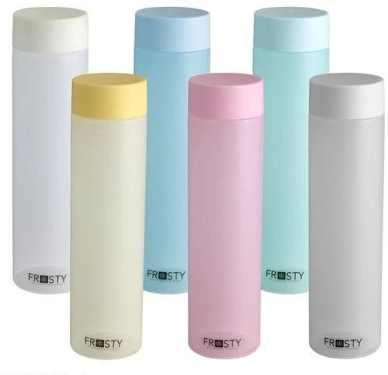 prayati Frosty Round water bottle for men, women, kids,girls and boys 1000 ml Plastic Bottle(Pack of 6, Multicolor)