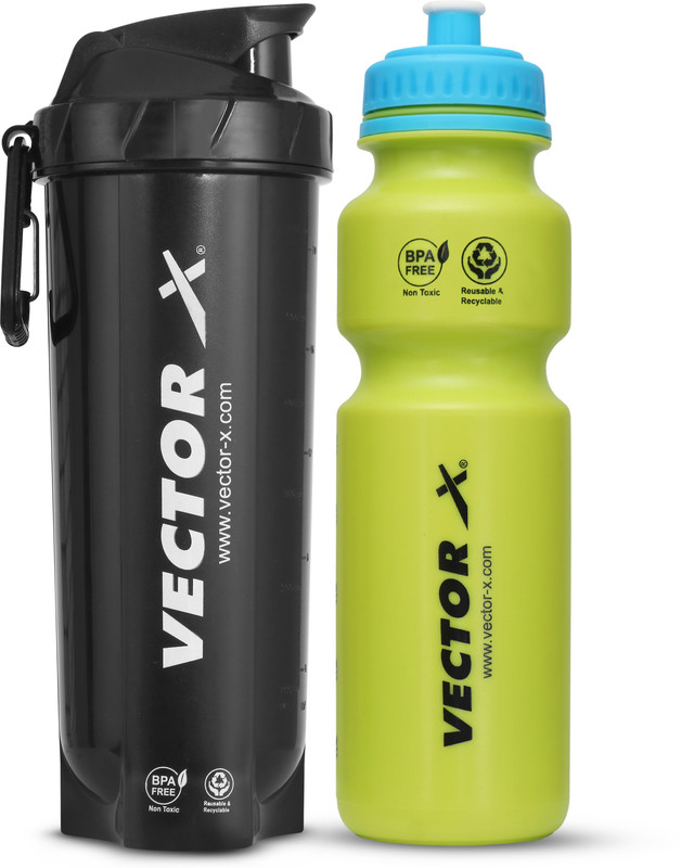 VECTOR X Combo of Protein Shaker-600 ml + Sipper-750 ml Bottle for Gym Fitness Workout 750 ml Plastic Shaker(Pack of 2, Multicolor)