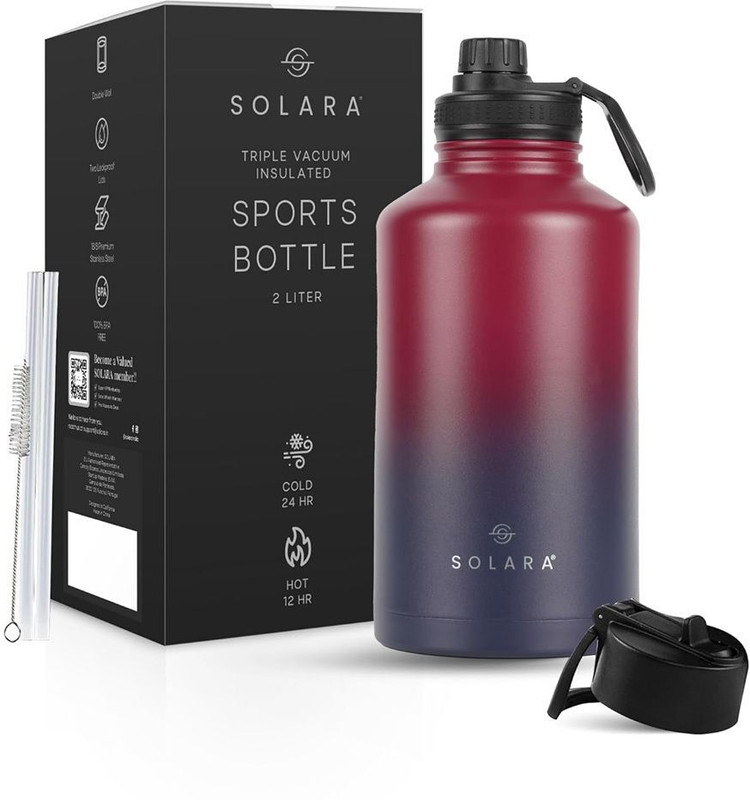 Solara Vacuum Insulated Stainless Steel Water Bottle for Hot and Cold, Dark Intentions, 2000 ml Steel Flask(Pack of 1, Multicolor)