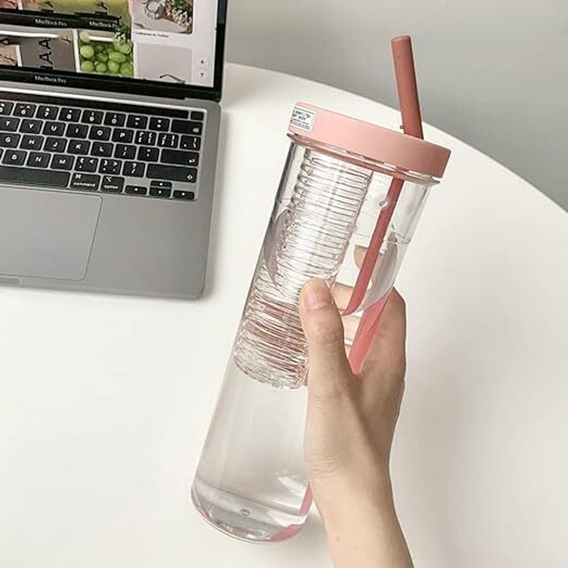 Shield plus Tumbler with Straw Fruit Infuser Water Bottle 700 ml Plastic Sipper(Pack of 1, Pink)