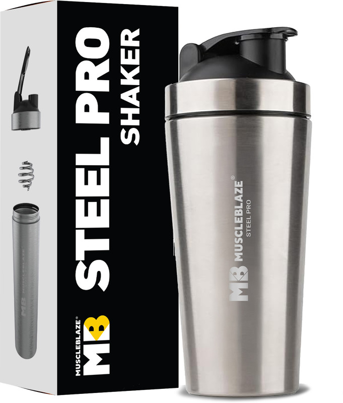 MUSCLEBLAZE Stainless Steel Gym Shaker | Leak-Proof 700 ml Stainless Steel Shaker(Pack of 1, Silver)