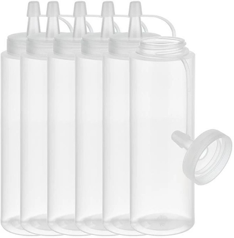 HOMLASA Plastic 1000 ml Leak Proof Sauce Ketchup Bottle (Pack Of 6) 1000 ml Plastic Bottle(Pack of 6, White)