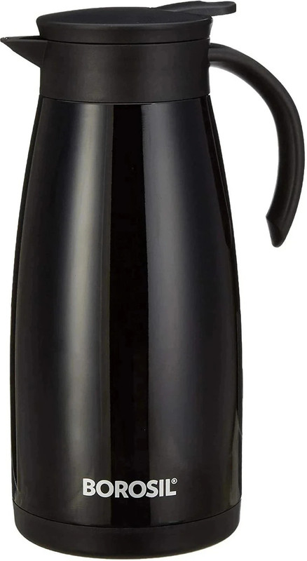 BOROSIL 1.5 L Vacuum Insulated Teapot, 18 Hrs Hot & 24 Hrs Cold Carafe, BPA Free, Black 1500 ml Steel Flask(Pack of 1, Black)