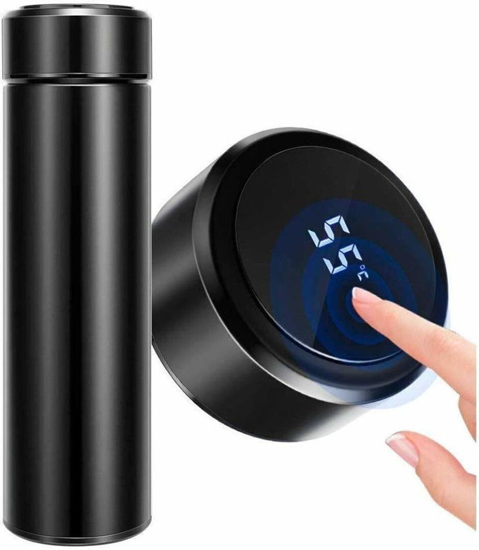 ODIN Temperature bottle led Display Double Walled Vacuum Insulated 500 ml Silicone Bottle(Pack of 1, Black)