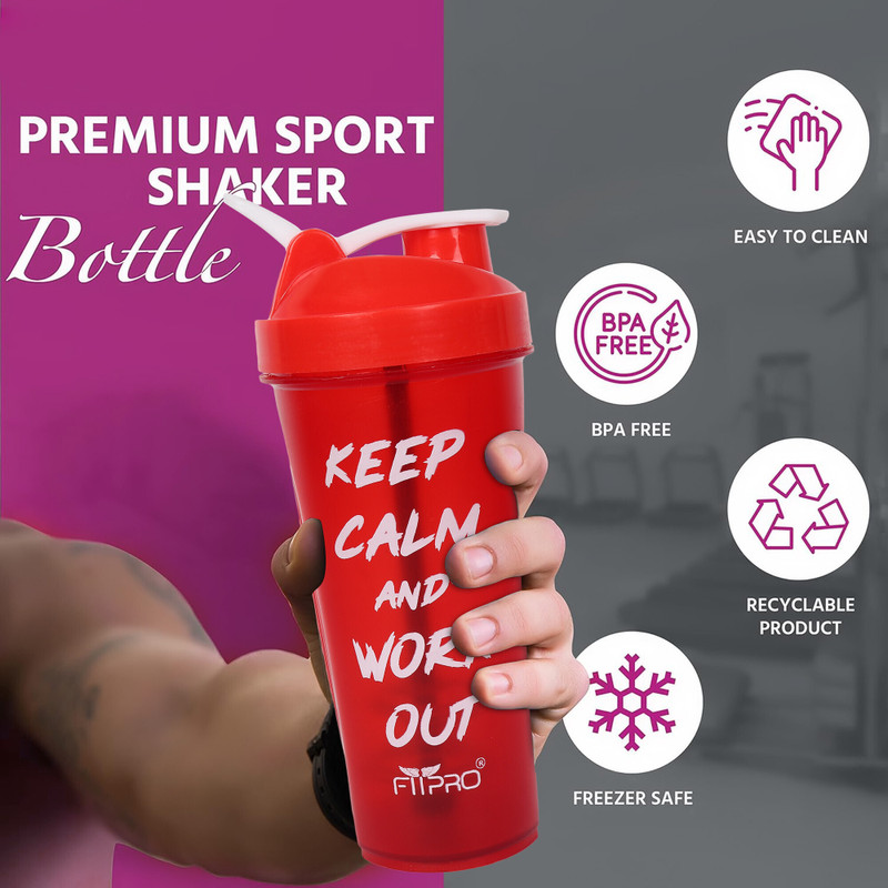 Fitpro Sports Protein Shaker Bottle for gym with SS blender for men women 700 ml Plastic Shaker(Pack of 1, Red)