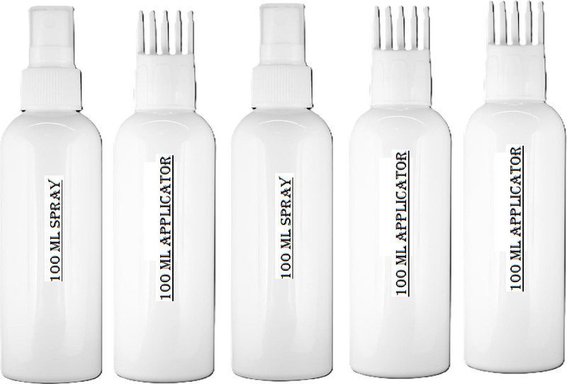 EverGlam Root Comb Empty Cylindrical Bottle, With 3 Applicator & 2 pc mist 100 ml each 500 ml PET Spray Bottle(Pack of 5, White, White)